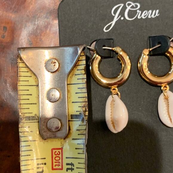NWT J. Crew Shell Drop Gold Huggie Hoop Earrings - Picture 6 of 6